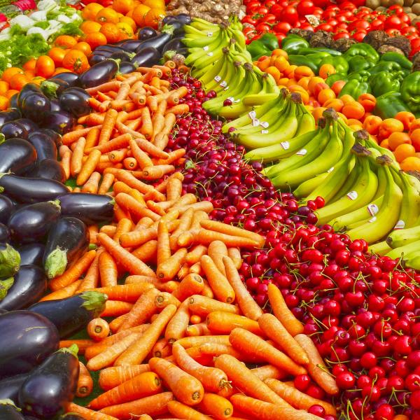 Colourful fruit and vegetables